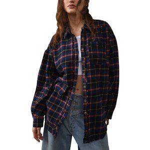 NWOT Free People Happy Hour Plaid (Oversized) Shirt